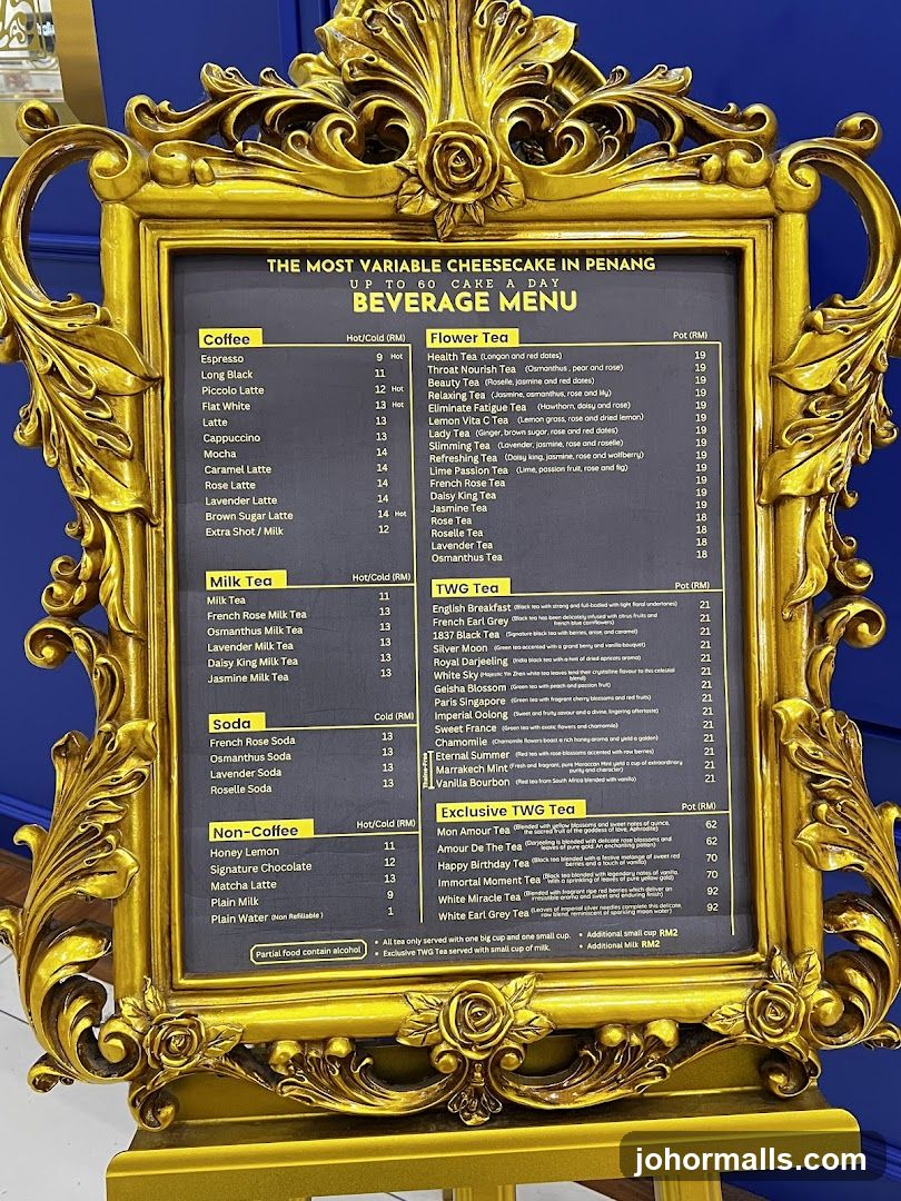 Beverage Menu at The Most Variable Cheesecake in Penang