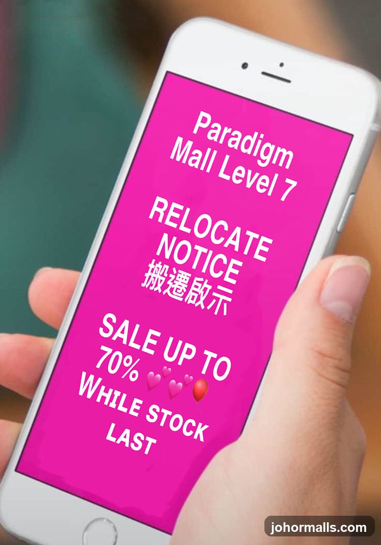 Mobile Display of Paradigm Mall Level 7 Relocation Notice