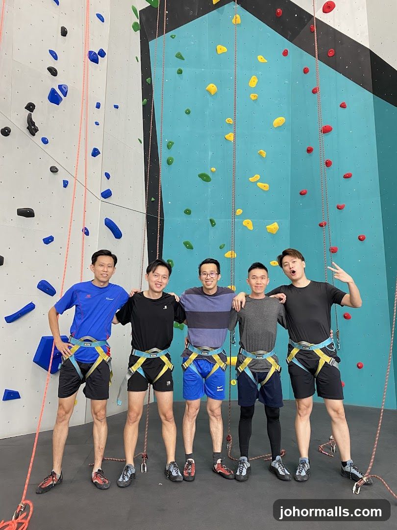 Group photo at indoor climbing gym