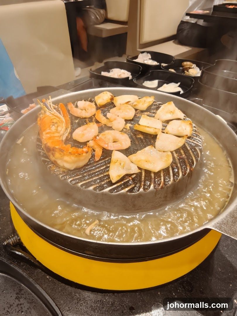 Grilled Seafood on Hot Plate