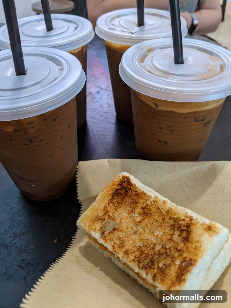 Iced coffee and toast
