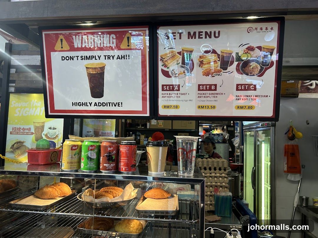 Food stall interior with signage and display