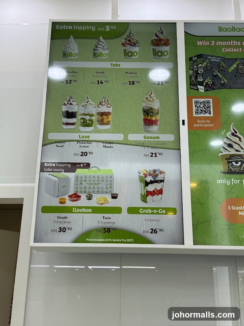 Llaollao Soft Serve Menu
