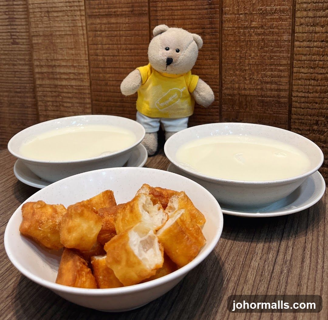 Food and plush toy on table