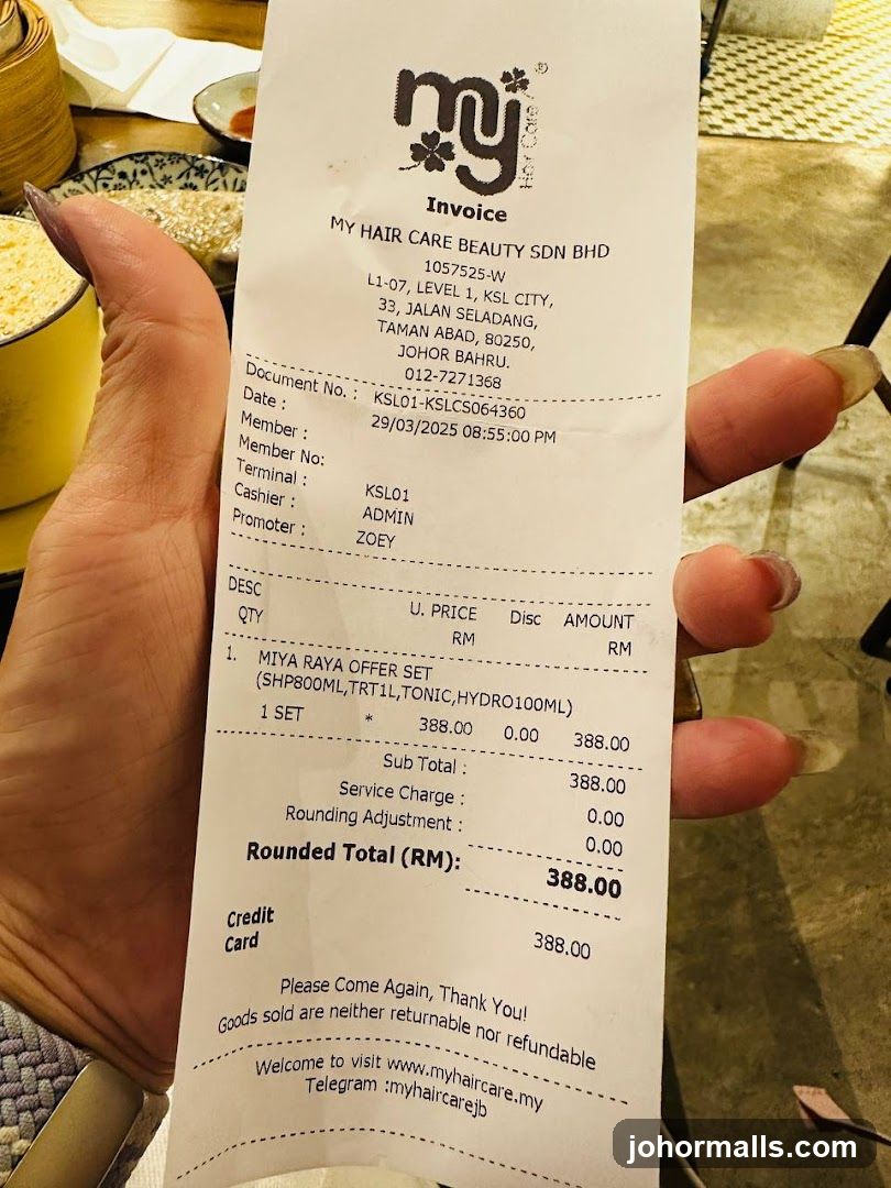 Receipt from MY HAIR CARE BEAUTY SDN BHD