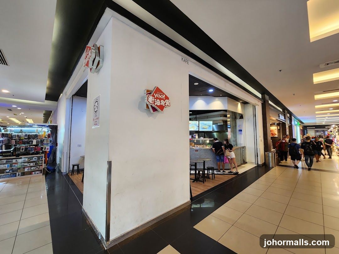 Shopping Mall Interior with Cafe Entrance