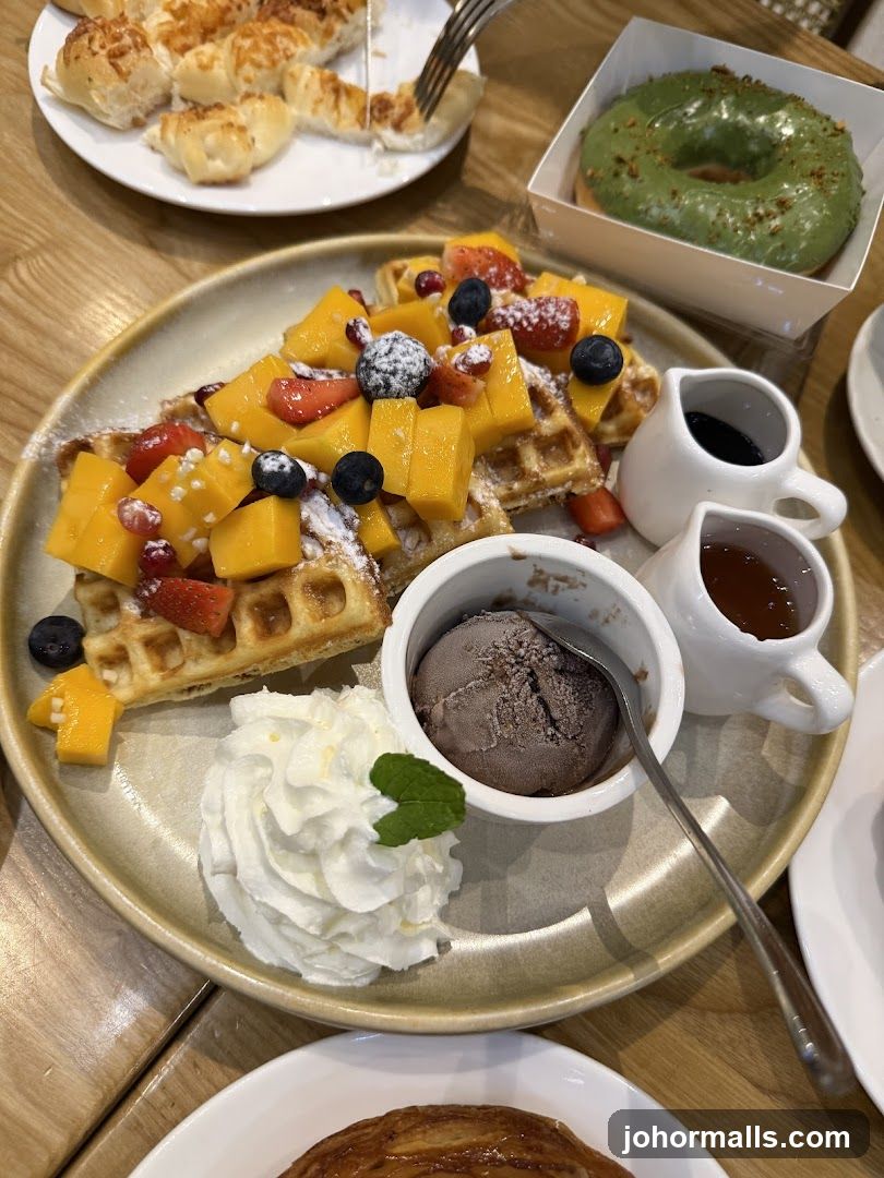 Dessert Plate with Waffles and Ice Cream