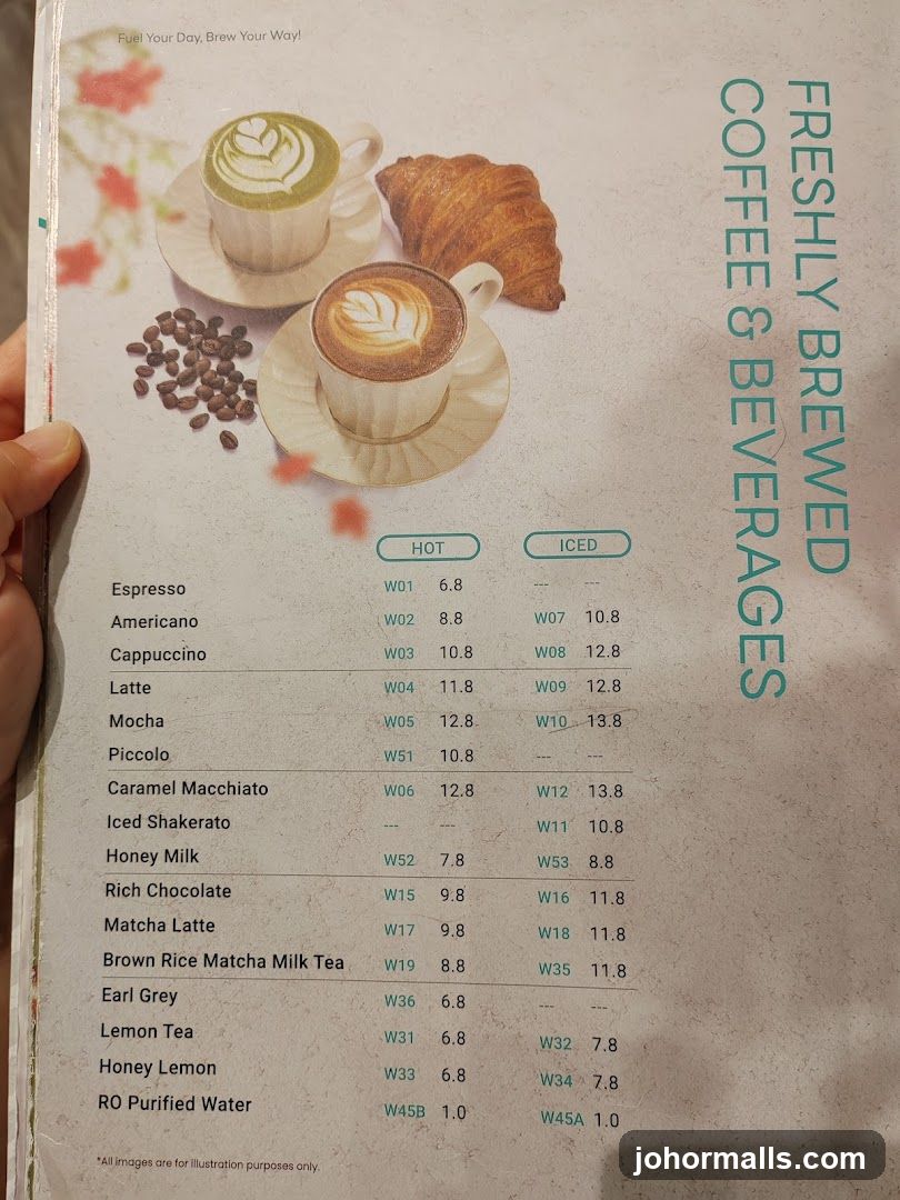Freshly Brewed Coffee & Beverages Menu