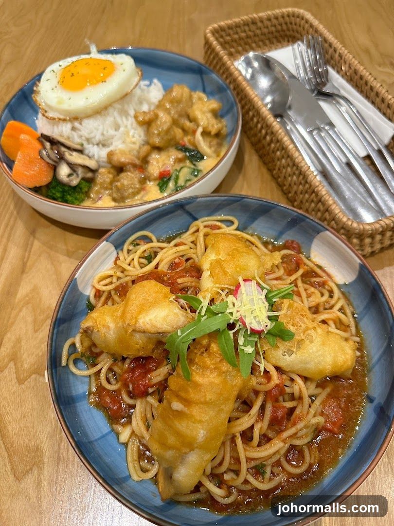 Food dishes on wooden table