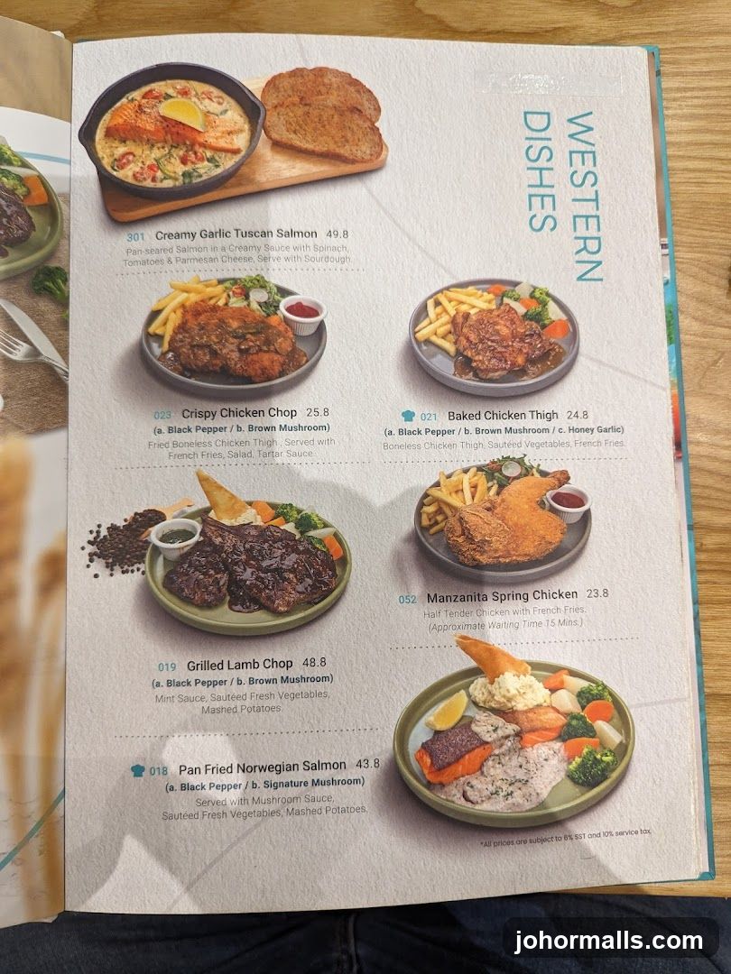 Western Dishes Menu