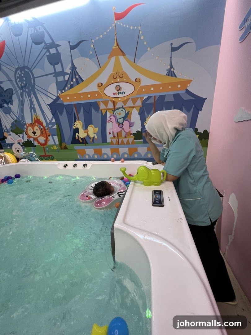 Child's bath area with staff
