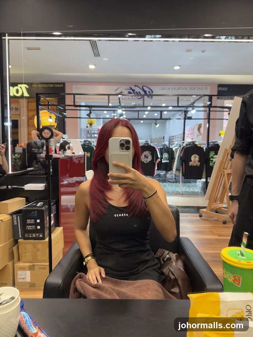 Interior selfie at a retail or service establishment