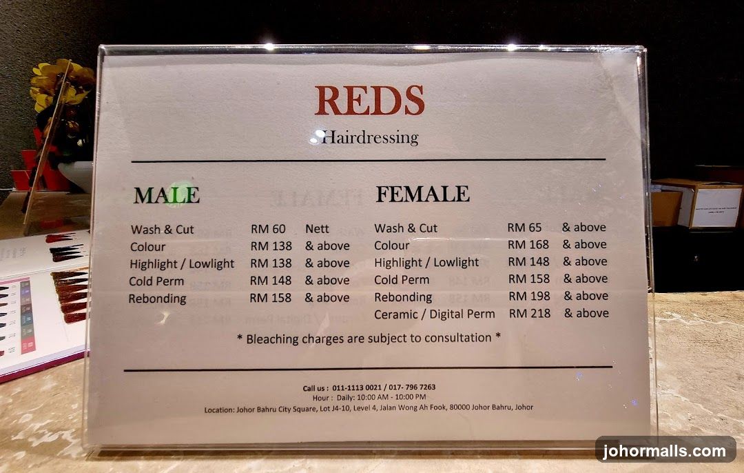 REDS Hairdressing Menu