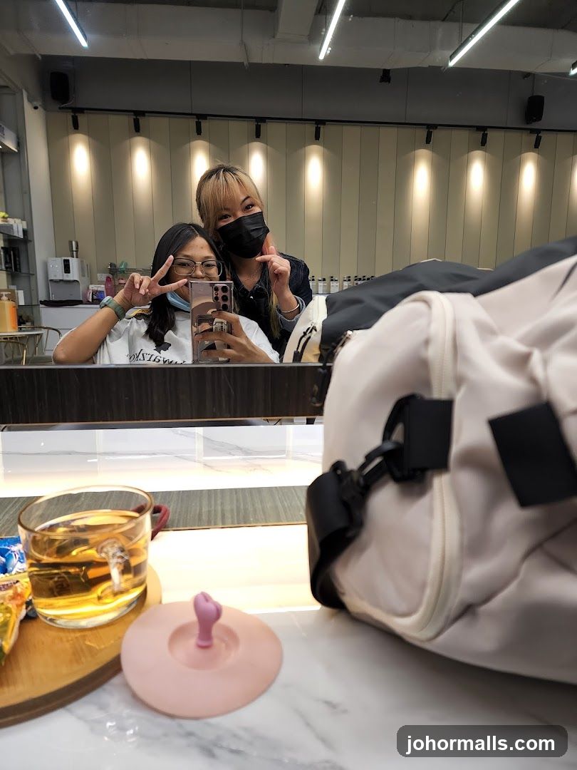 Interior selfie at a café or lounge