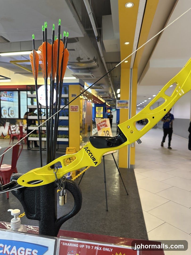 Archery equipment display inside a shopping mall