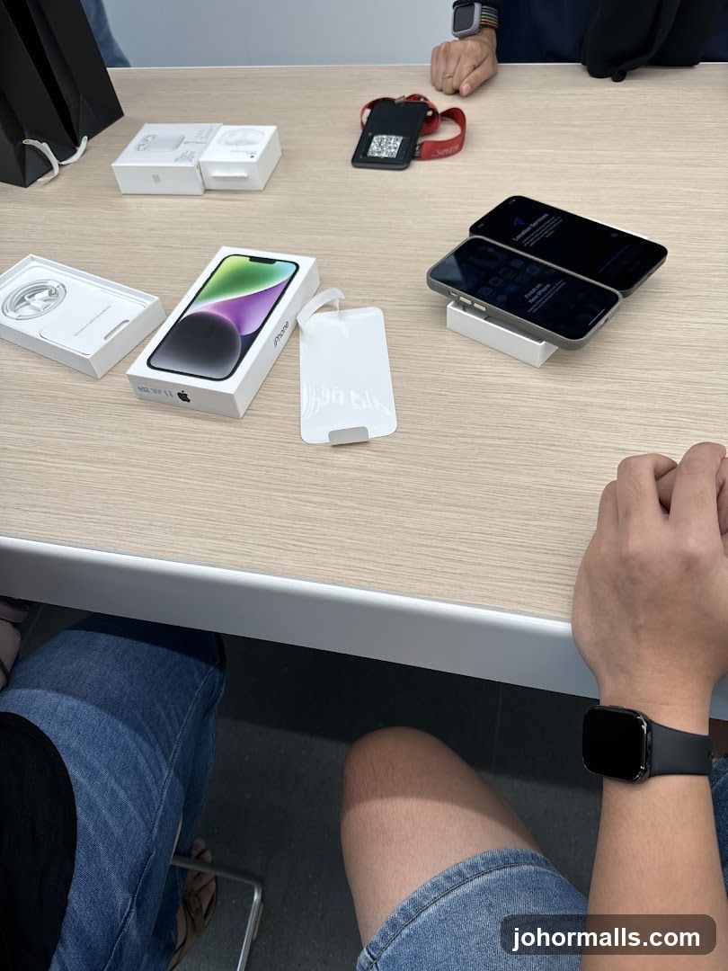 Table with Apple products
