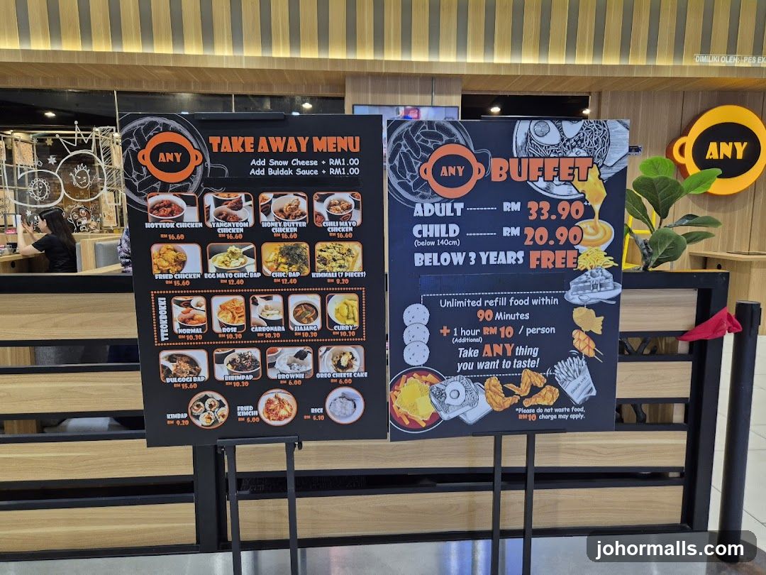 ANY Take Away Menu and Buffet Pricing