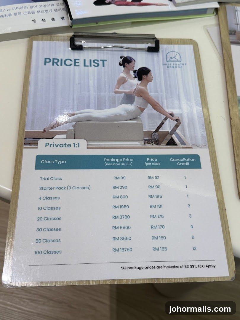 Hills Pilates Price List