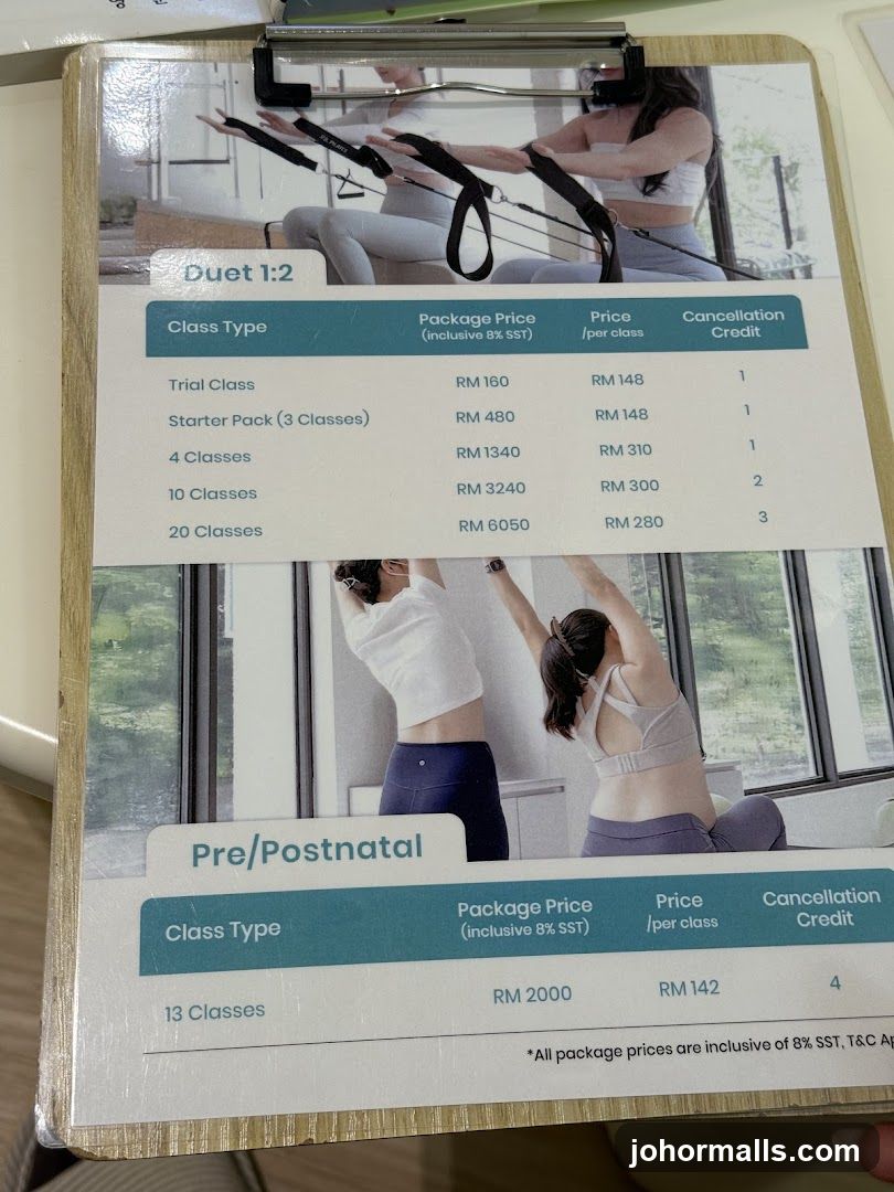 Fitness Class Package Menu