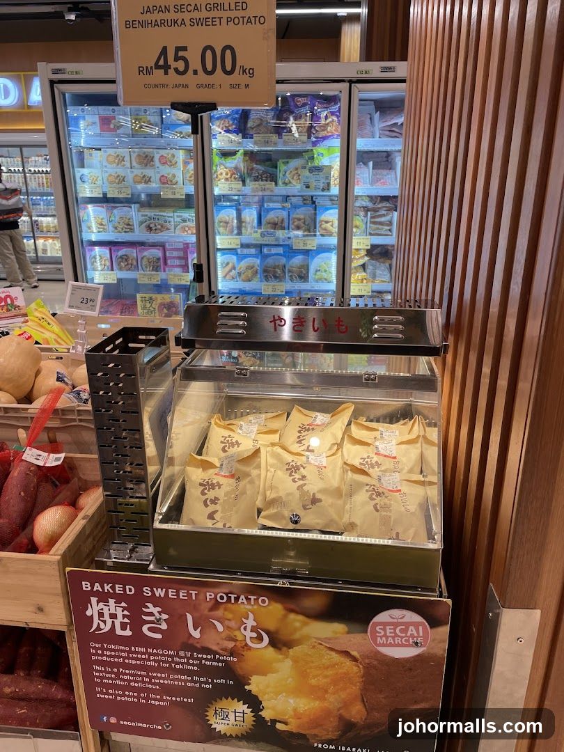 Baked Sweet Potato Display in Supermarket