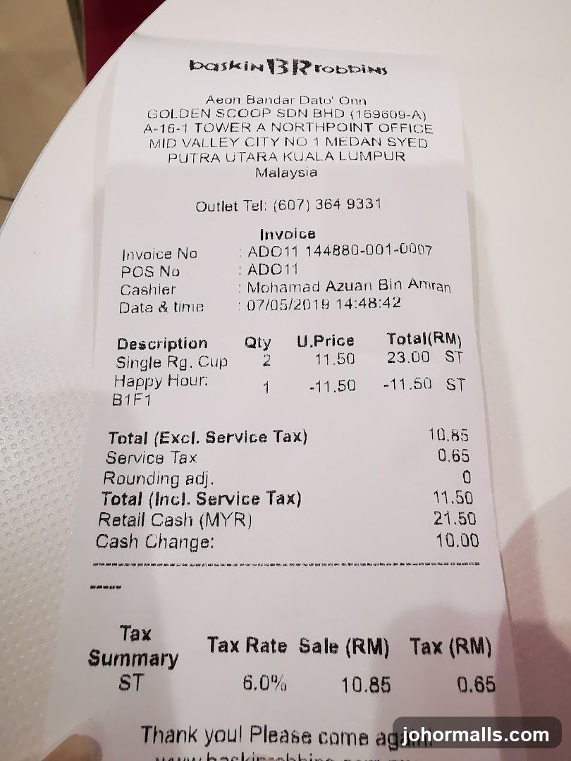 Baskin Robbins Receipt