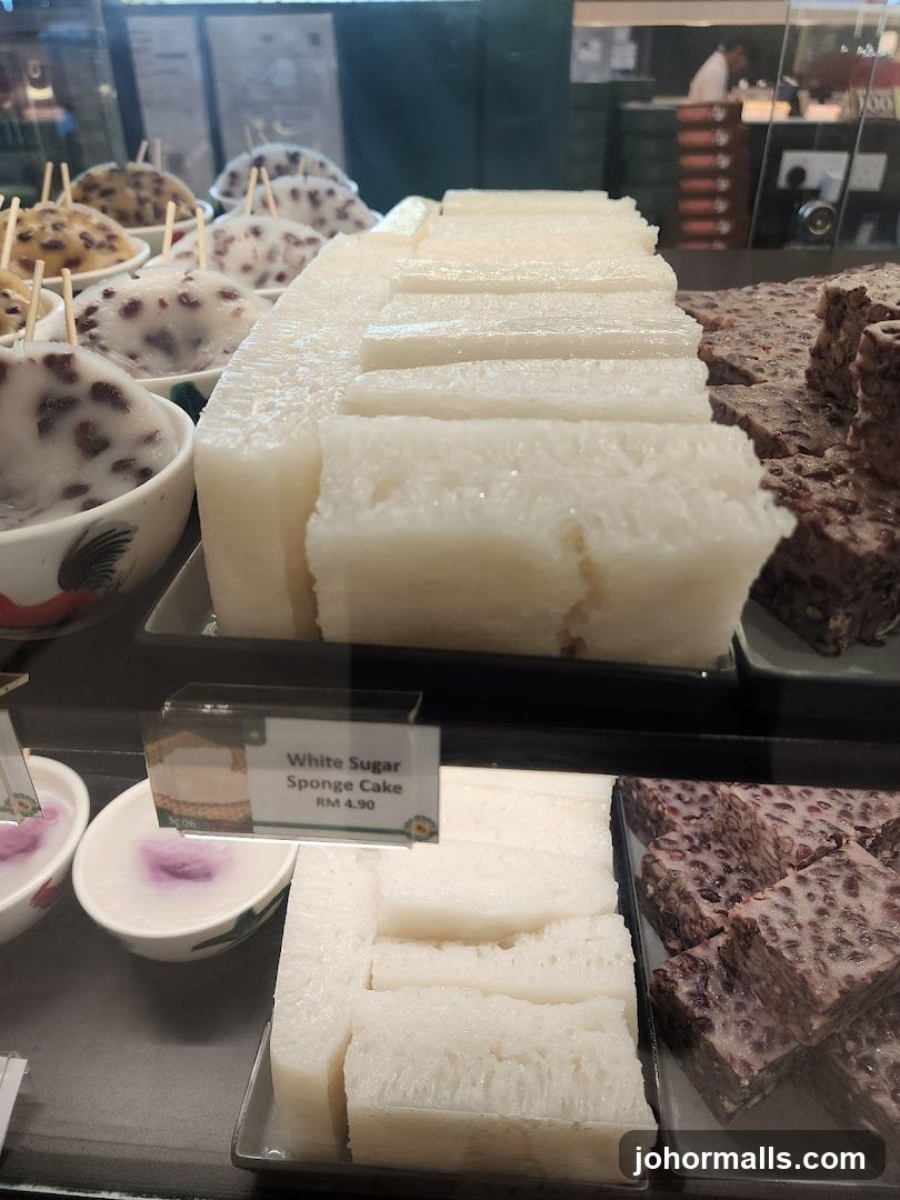 Display of desserts in a bakery or café