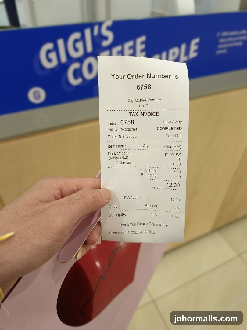 Gigi's Coffee Receipt