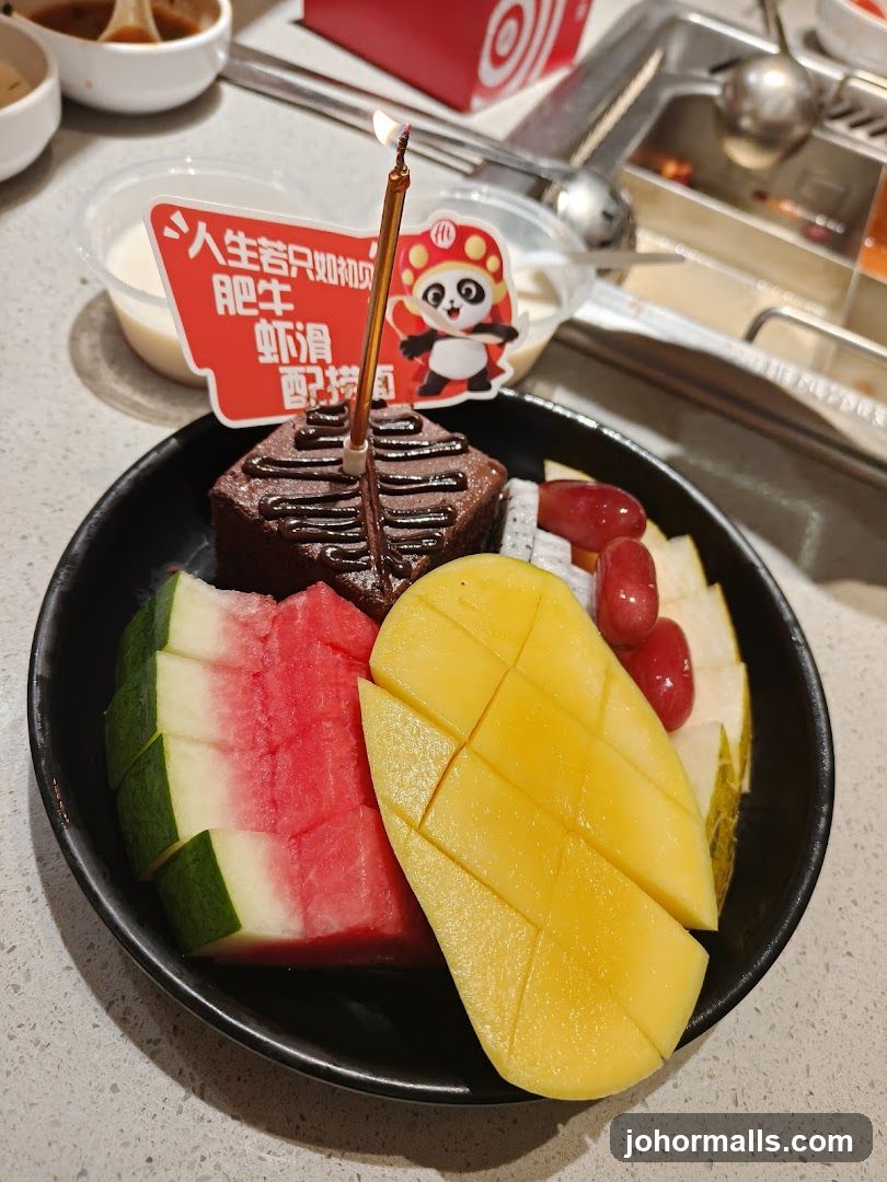 Food Plate with Fruit and Chocolate Cake