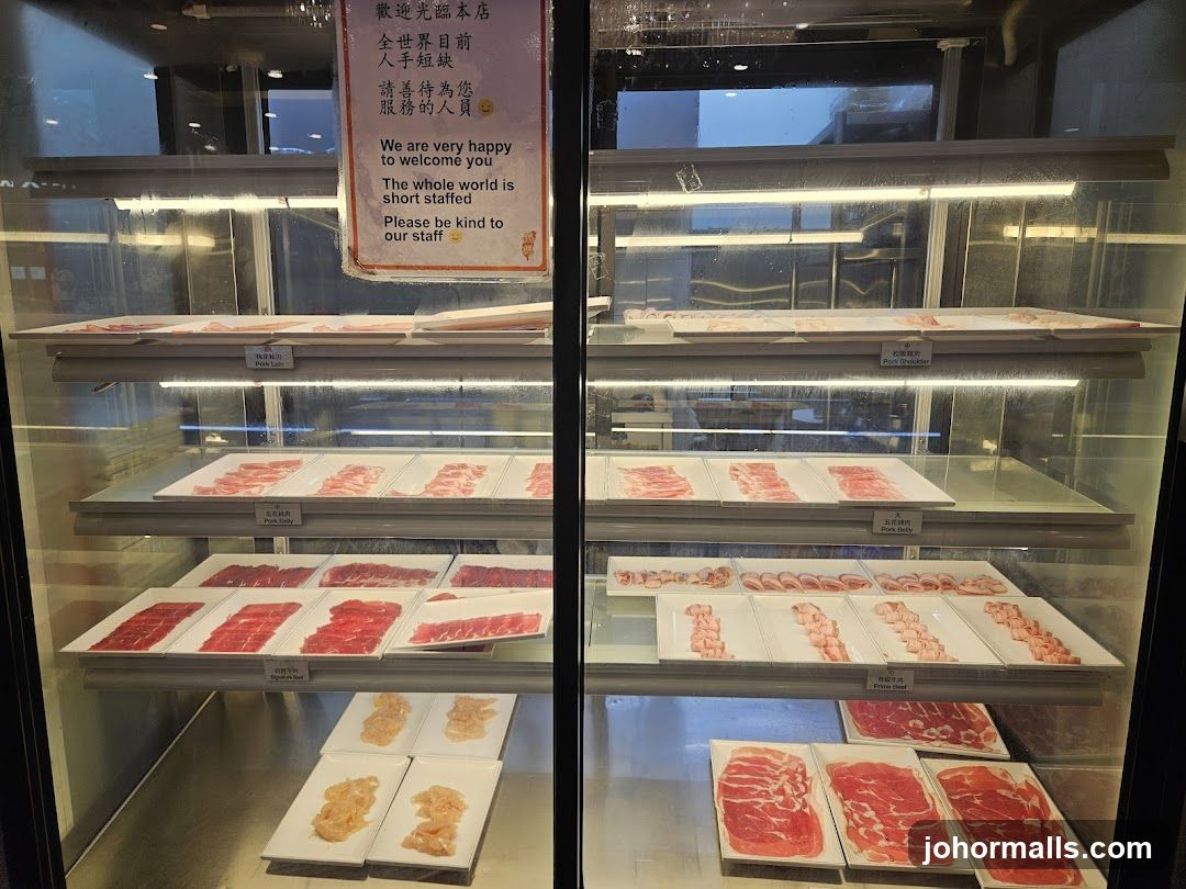 Meat display case in restaurant