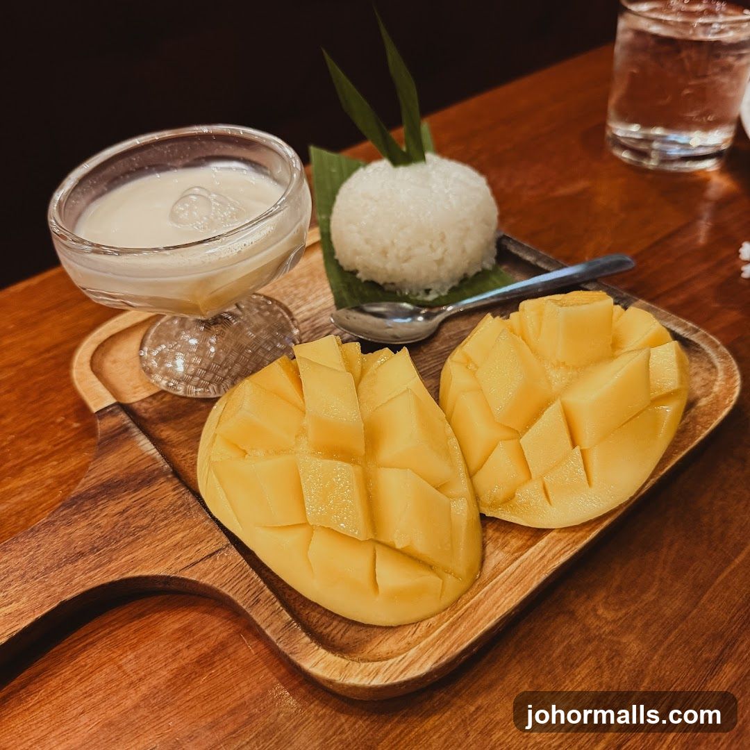 Mango dessert served on wooden tray