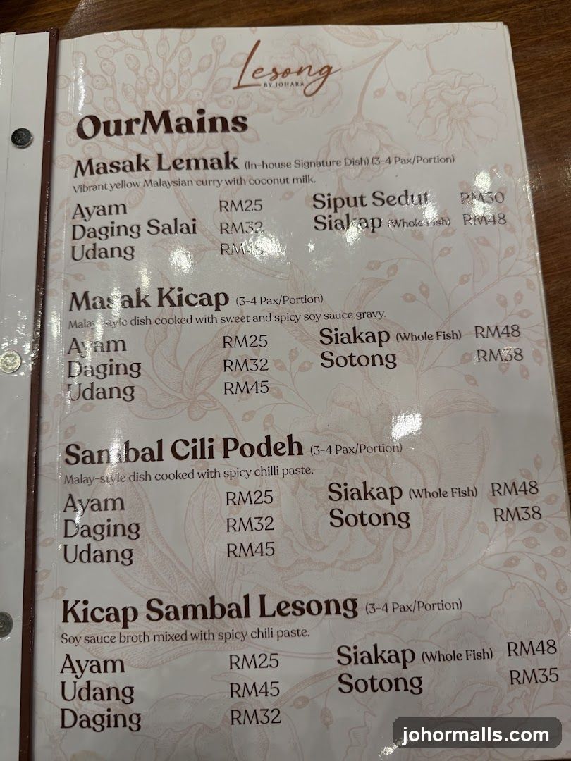 Lesong by Johara Menu