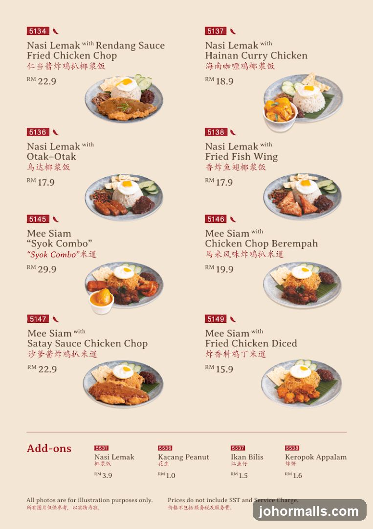 Nasi Lemak and Mee Siam Menu
