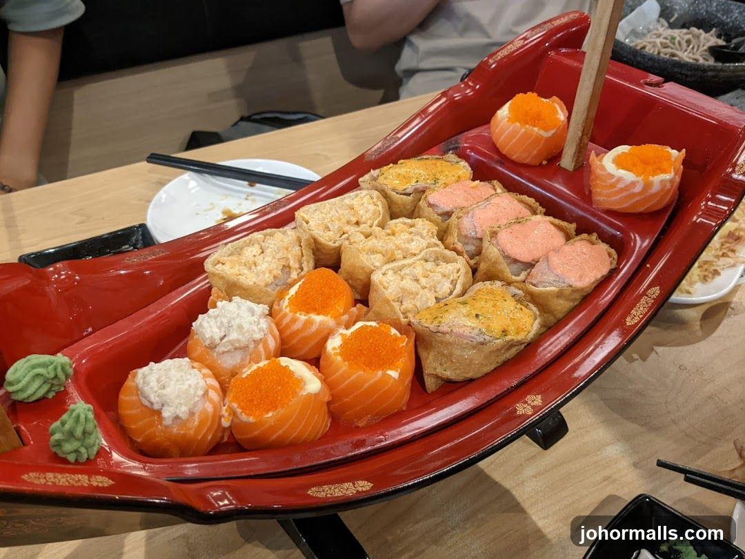 Sushi Platter in Boat-Shaped Serving Dish