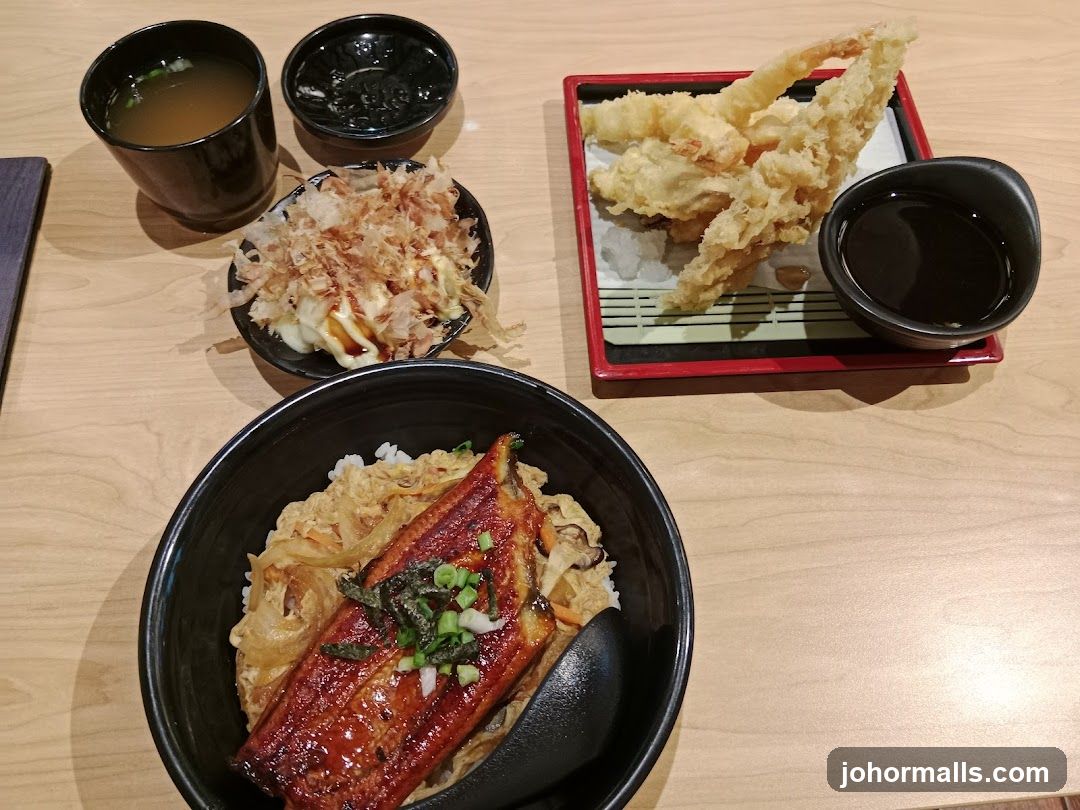 Japanese meal served on wooden table