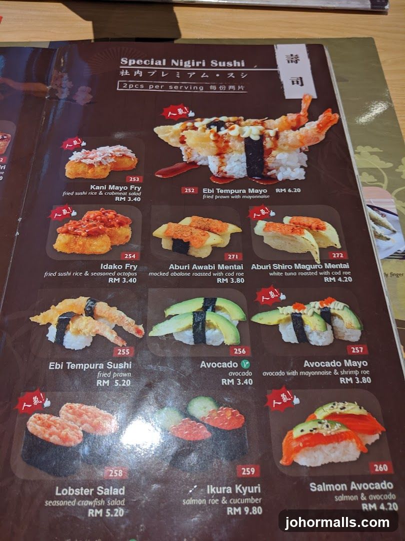 Special Nigiri Sushi Menu