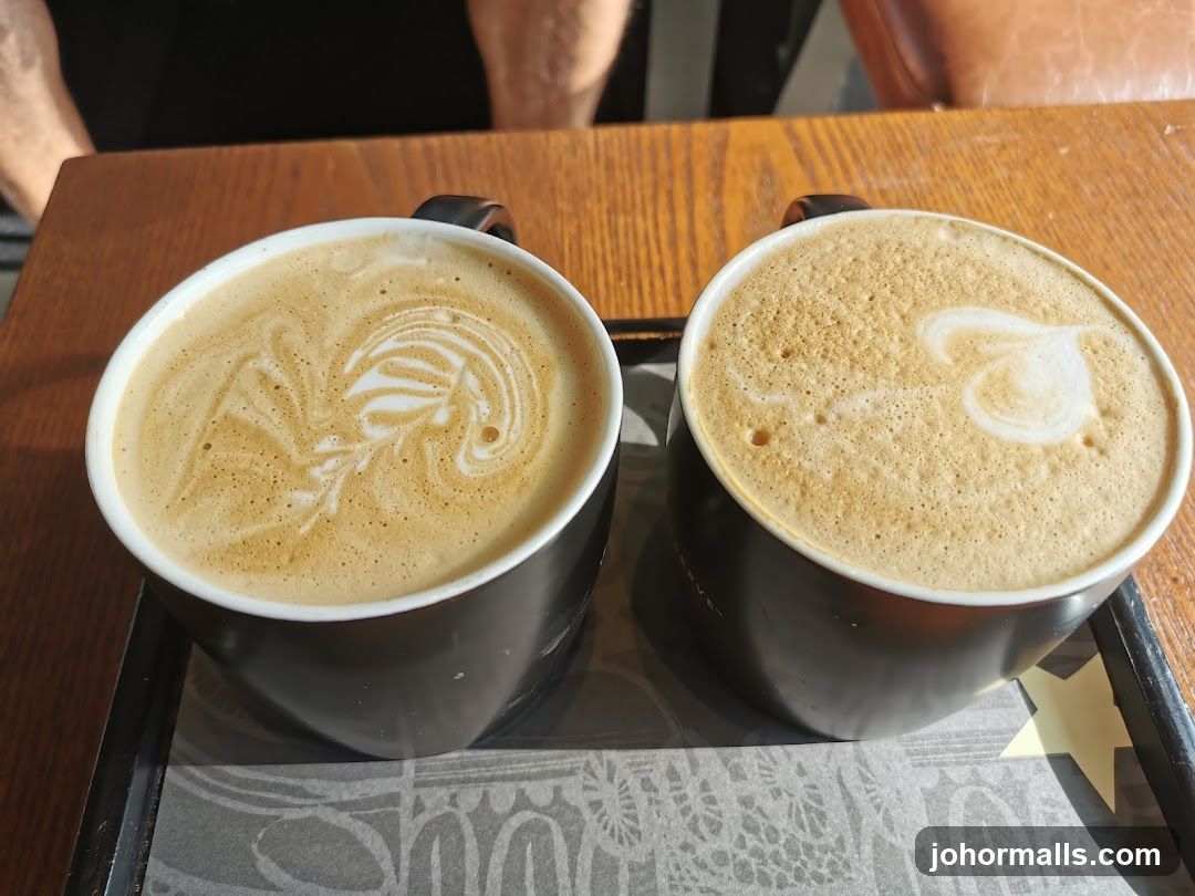Two coffee cups on a tray