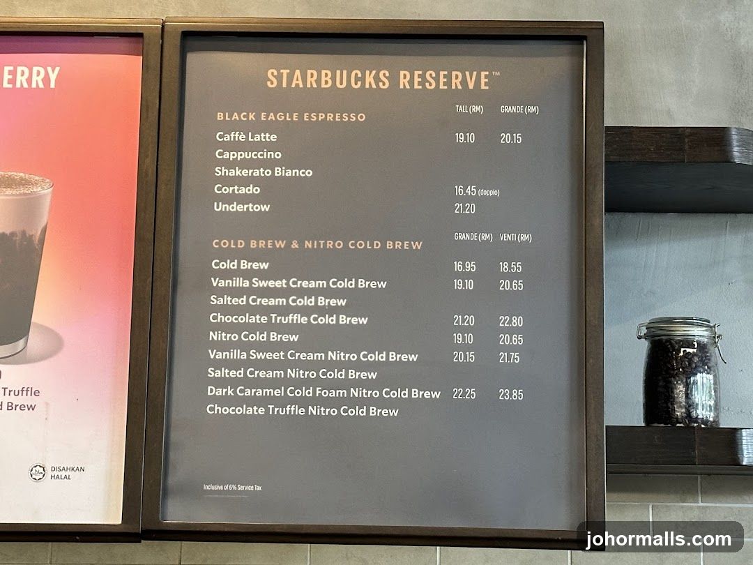 Starbucks Reserve Menu