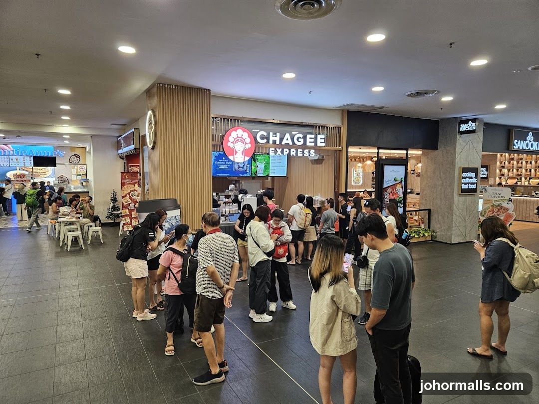 Inside a shopping mall food court