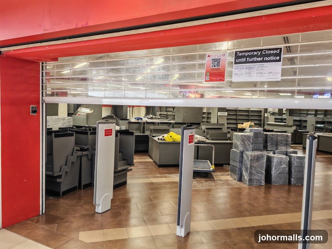 Store interior with temporary closure notice
