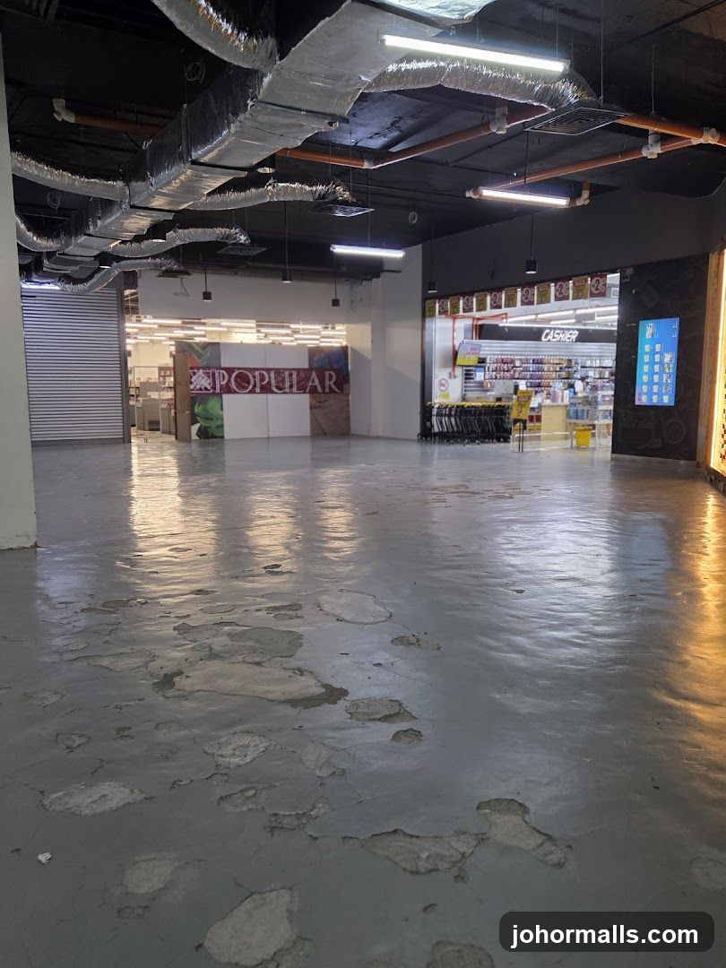 Interior of a shopping mall with a store entrance