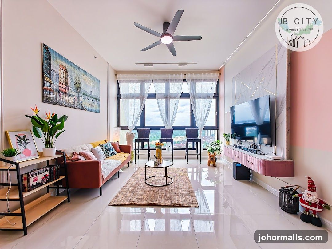 Modern Living Room with City View