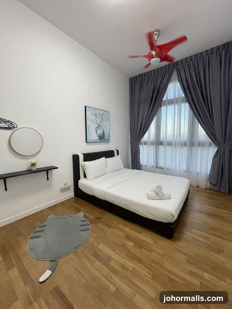 Bedroom with a Cat-Shaped Rug
