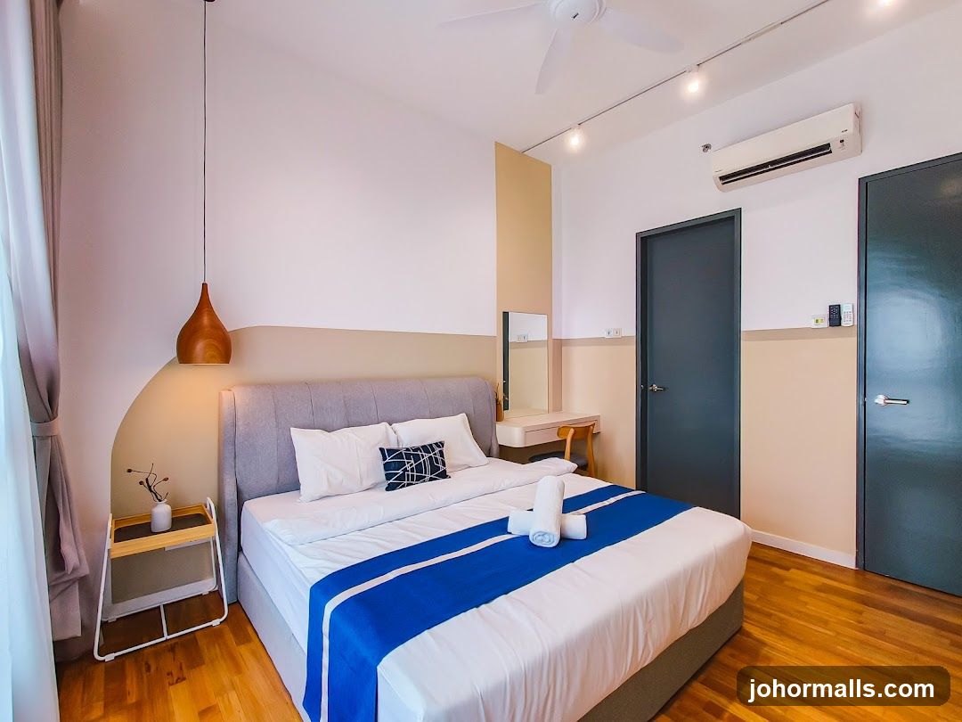 Modern Bedroom with Blue Accents