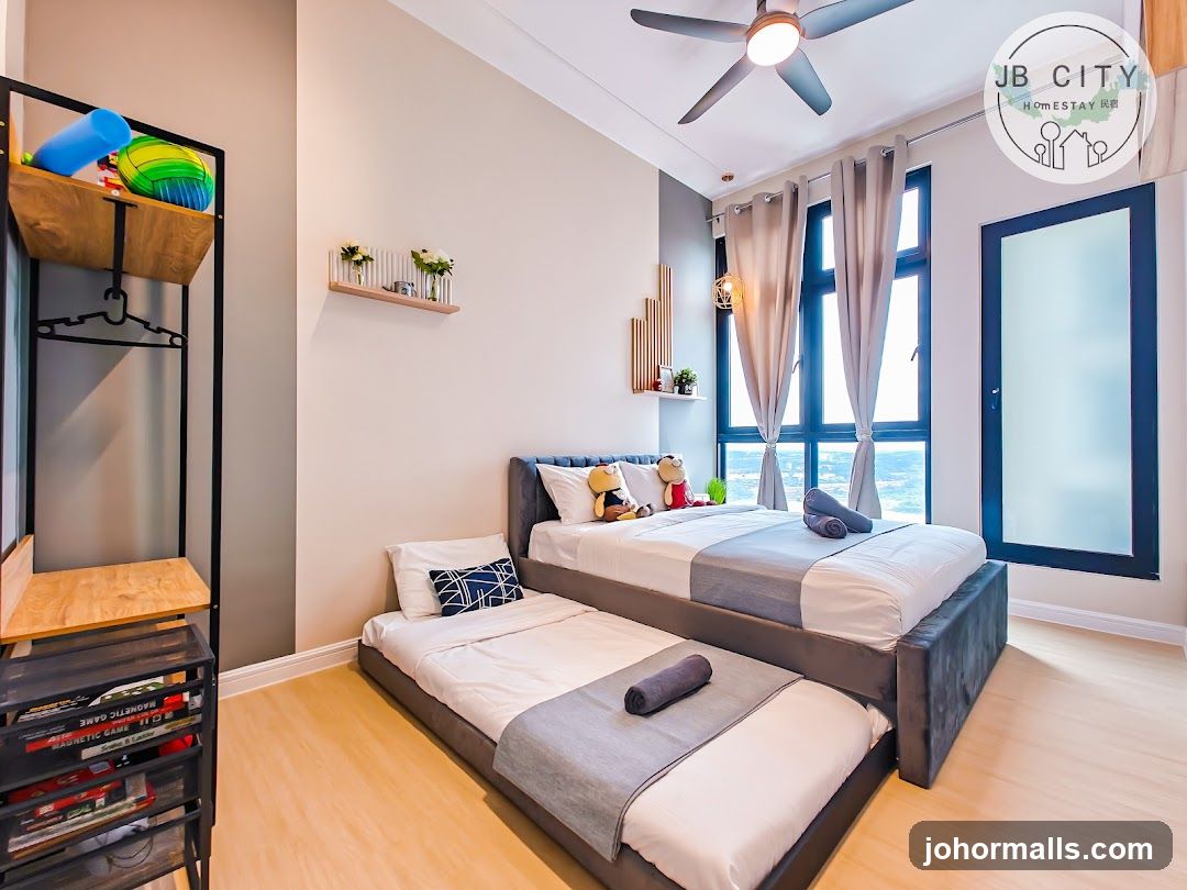 Bedroom with two beds and a view