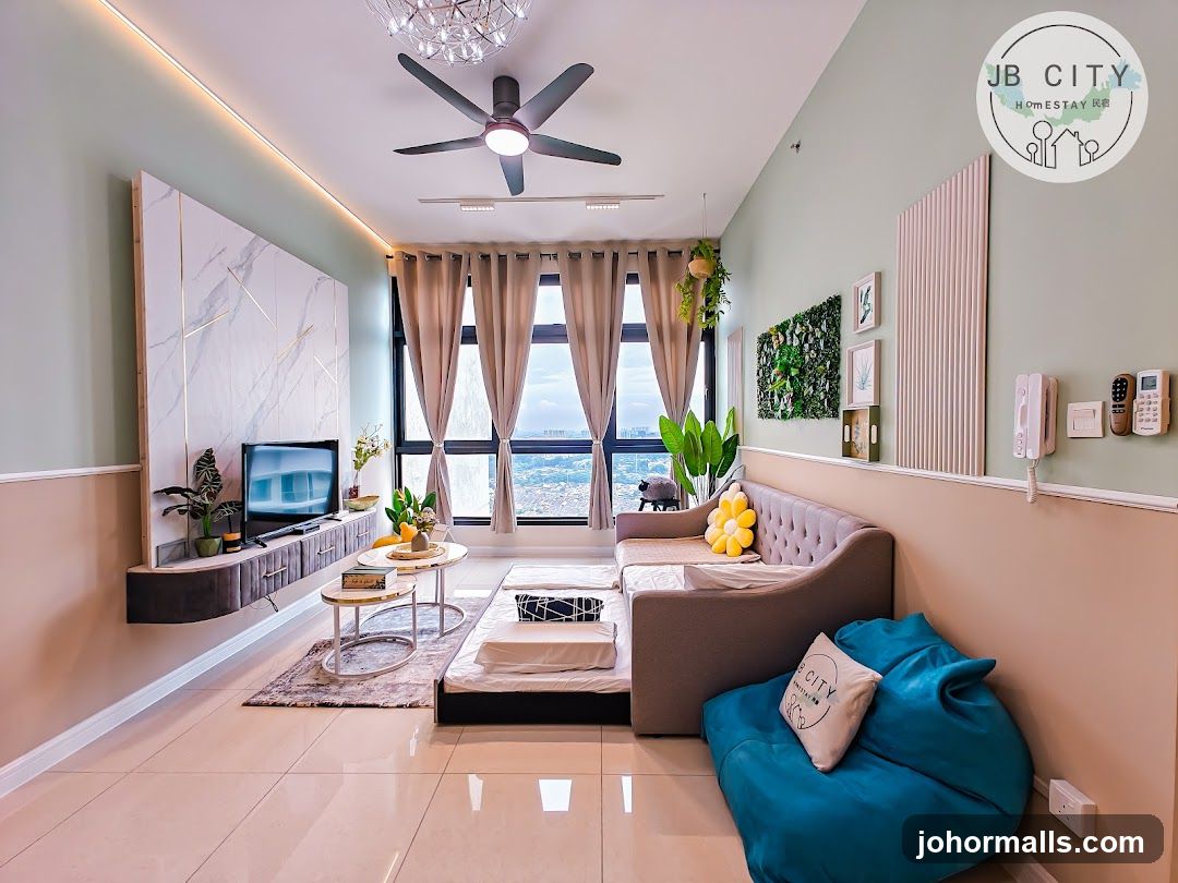 Modern Living Room with City View