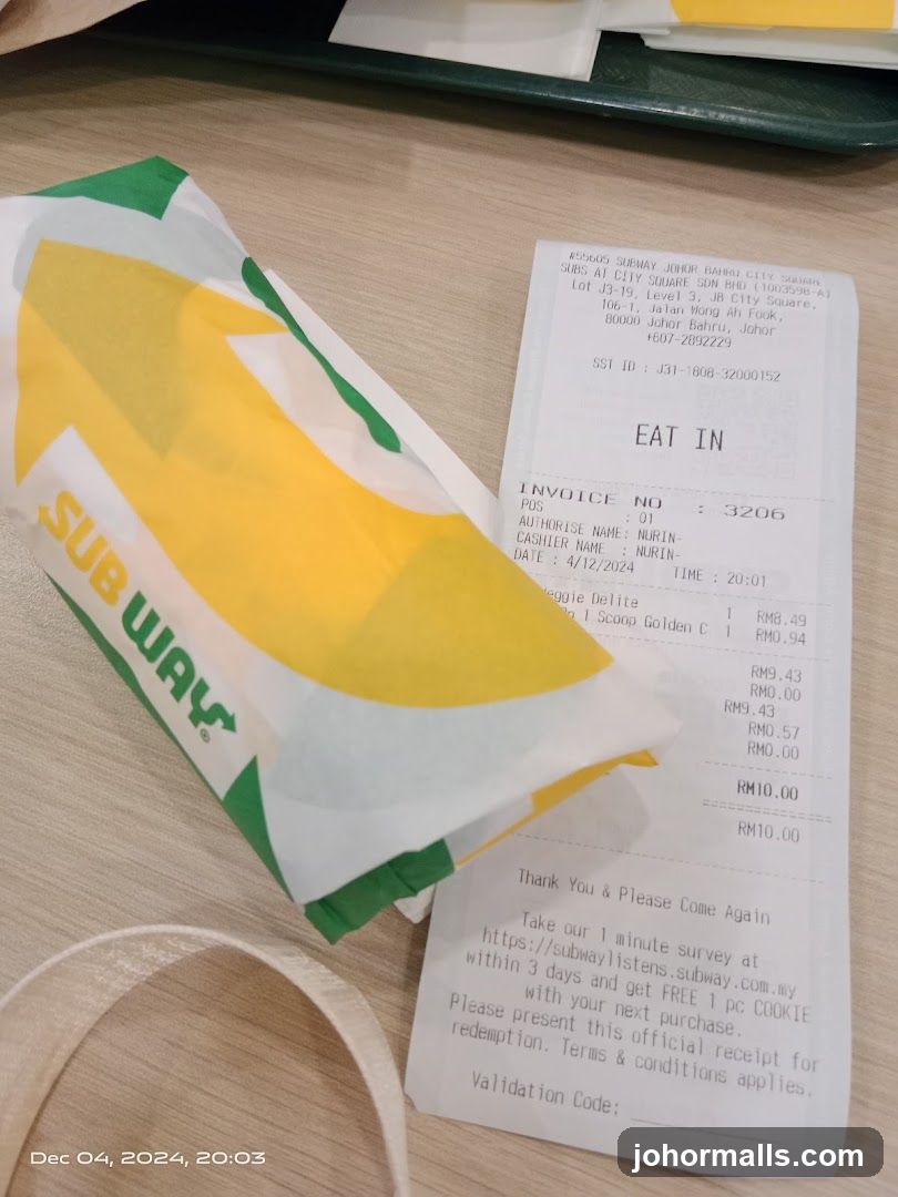 Subway Receipt and Bag