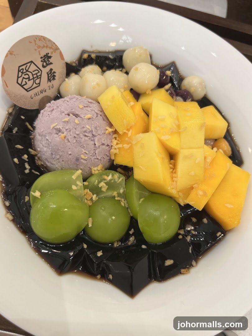 Dessert with Grass Jelly, Mango, and Ice Cream