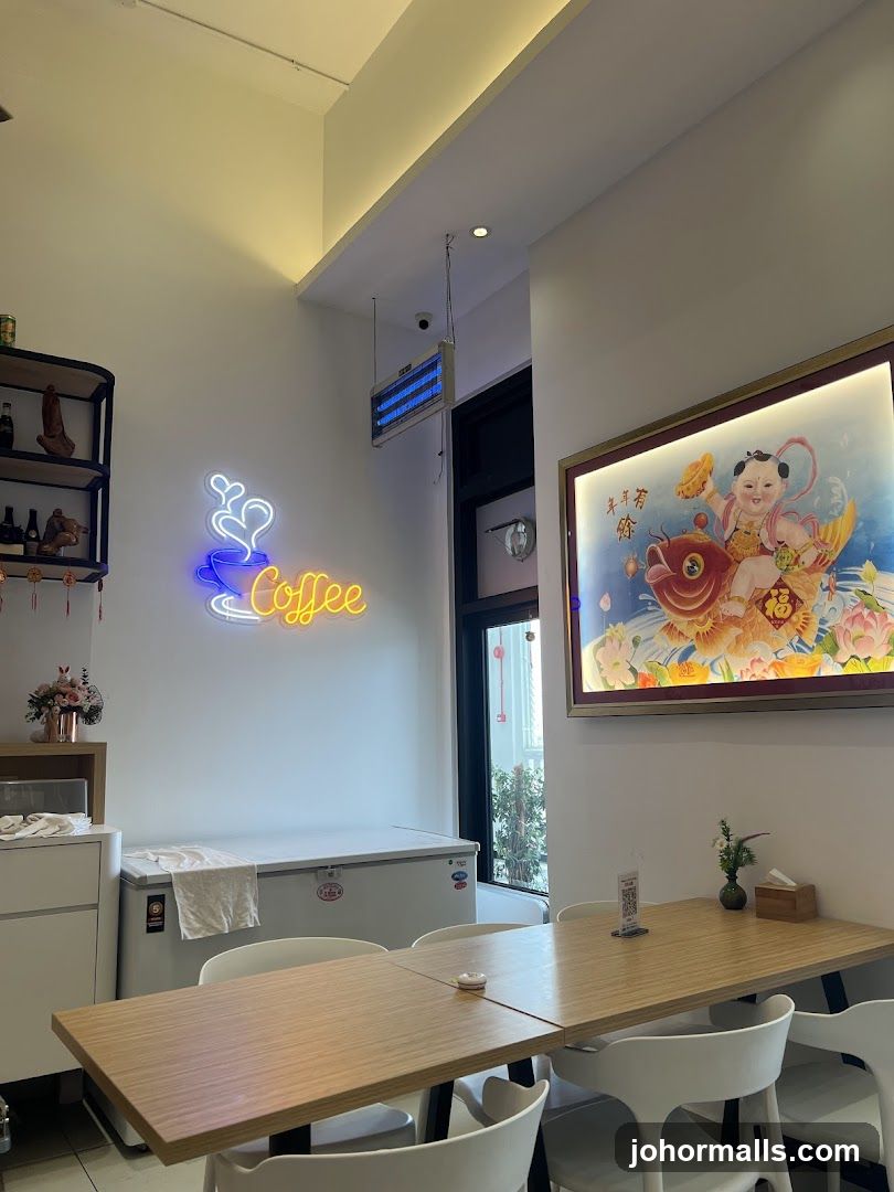 Cafe Interior with Neon Sign