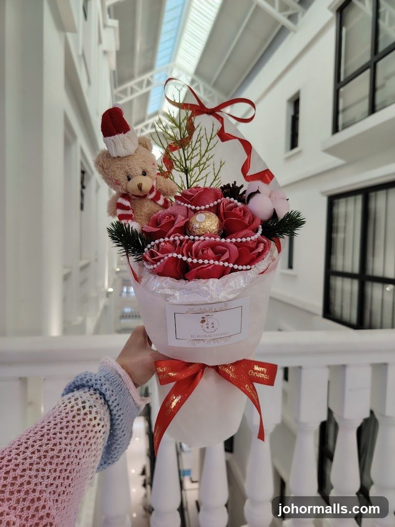 Christmas Flower Arrangement with Teddy Bear