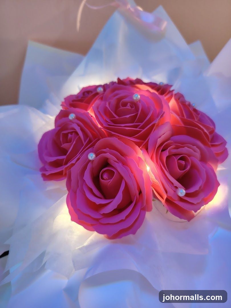Bouquet of Pink Roses with Lights